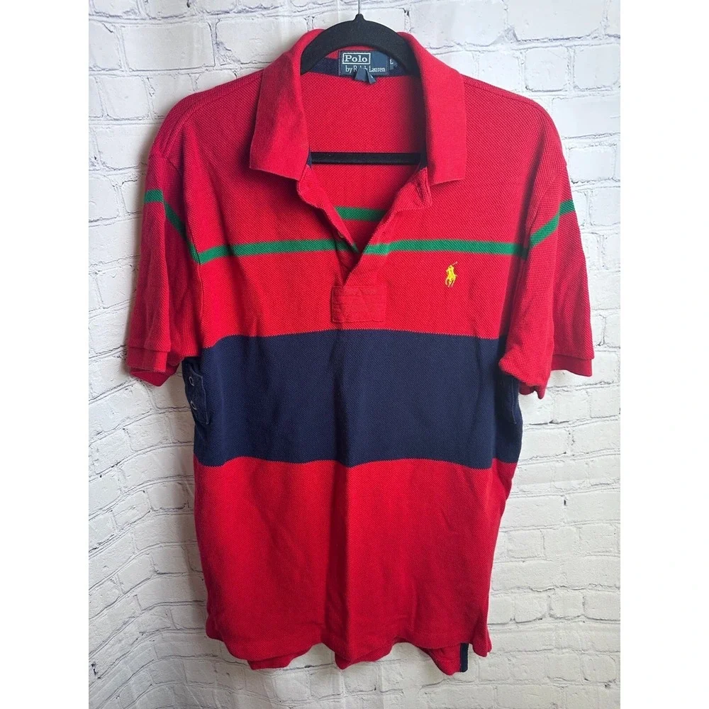 Polo Ralph Lauren Striped Polo Shirt Classic Fit Red Green Navy L
